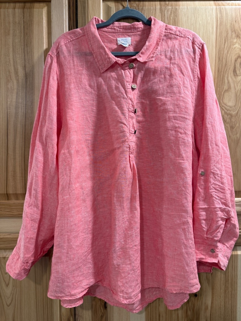 Sigrid Olsen Coral 100% Linen Lagenlook Beachy Popover Top Relaxed Size 3X